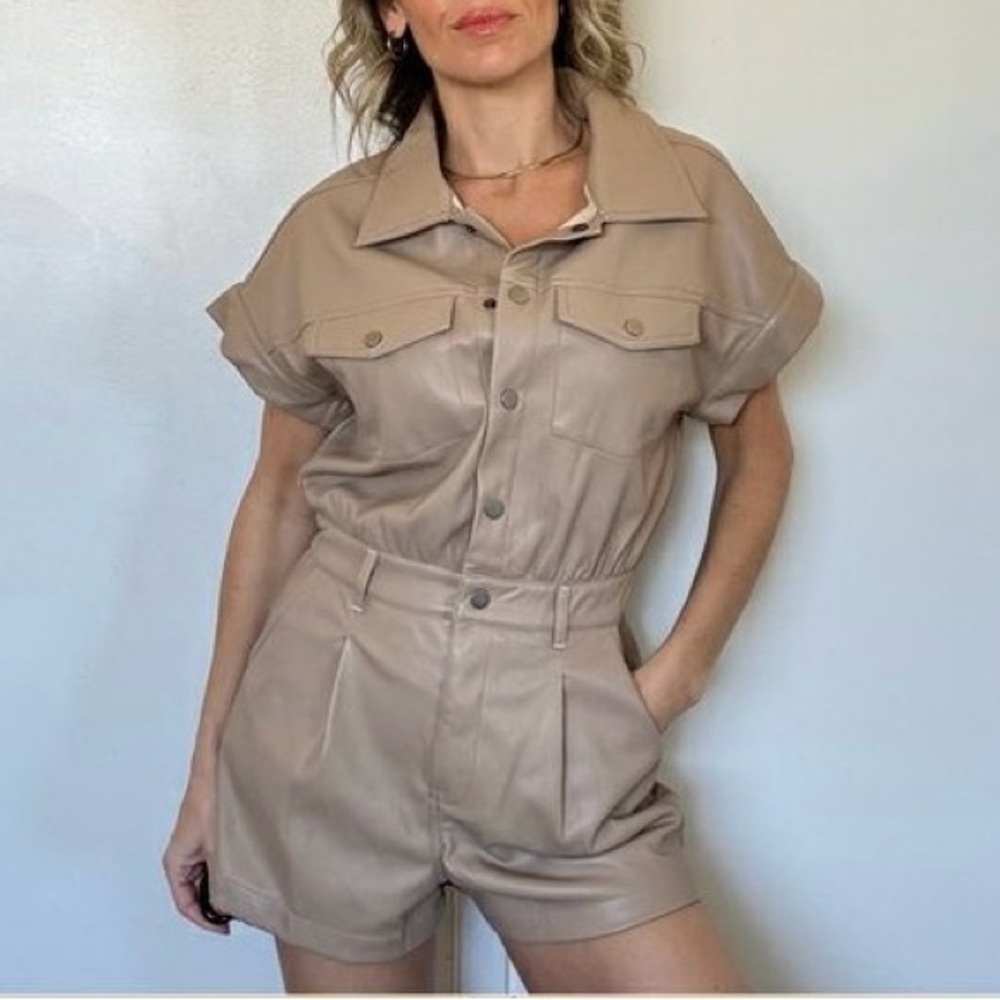 Vintage Havana faux leather utility romper size Small NWT